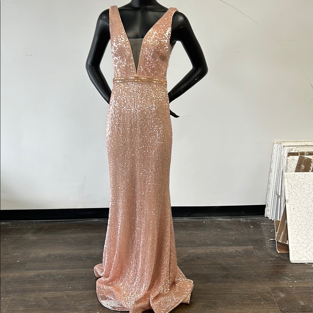 Jovani rose gold size 6 Elegant Pink Sequin Evening Gown - Picture 2 of 5